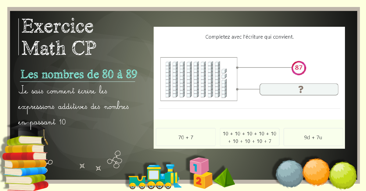 Décomposition additive des nombres de 80 à 89