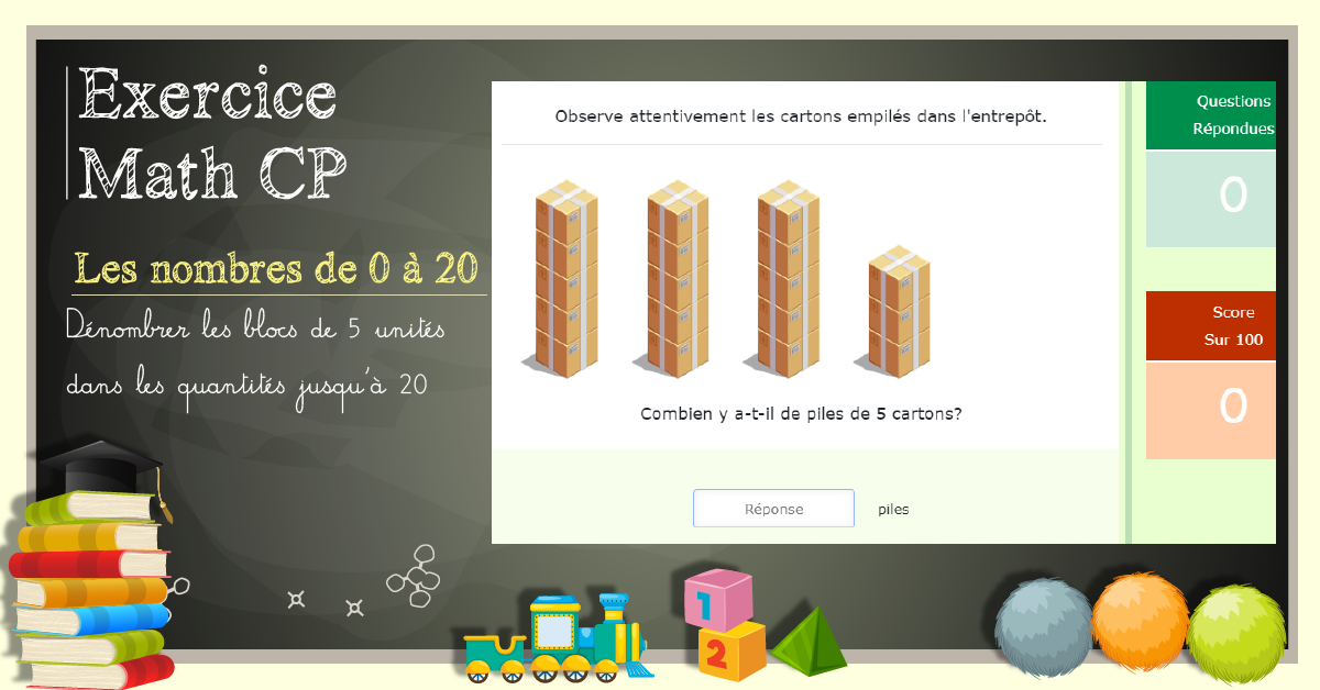 Dénombrer les blocs de 5 unités dans les quantités jusqu'à 20 - Numération CP - Dénombrer les collections de 1 à 20 unités