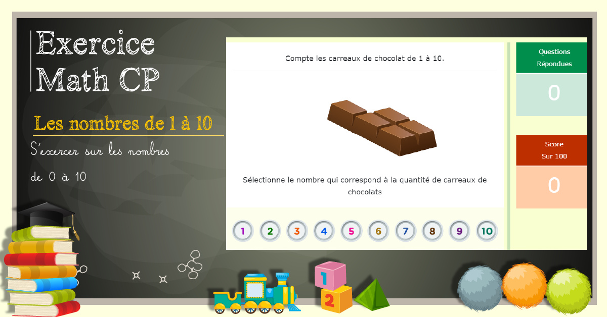 S'exercer sur les nombres de 0 à 10 - apprendre à compter avec les carreaux de chocolat