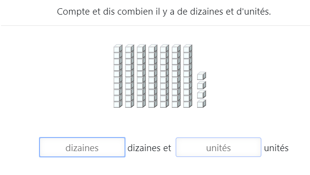 Dénombrer les dizaines et unités dans les quantités de 70 à 79 – Exercices de math CP - Décomposer les nombres de 70 à 79 en dizaines et unités