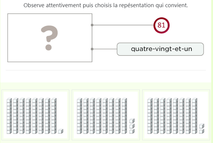  Les écritures des nombres de 80 à 89 : les lettres, chiffres et quantités - Faire correspondre les écritures des nombres de 80 à 89 : Exemple