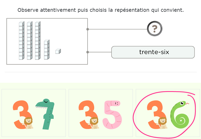 Nombres et calculs CP - Identifier les nombres de 30 à 39 : quantités chiffres lettres - Correspondance en chiffres lettres et quantités des nombres de 30 à 39