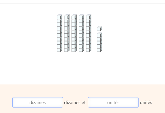 Décomposer les nombres de 50 à 59 en dizaines et unités – Nombres et calculs CP - Déterminer les dizaines et les unités qui composent les nombres de 50 à 59 - Exemple