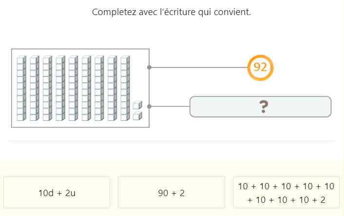 Écritures additives des nombres de 90 à 99 en passant par 10 – Nombres et calculs CP - Écrire les expressions additives des nombres de 90 à 99 